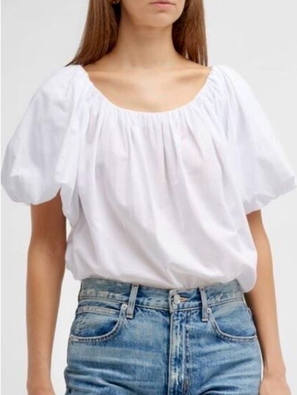 HARSHMAN Classic Keiko White Puff Sleeve Peasant Blouse NWT Size Small
